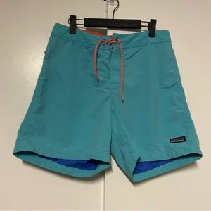 Vintage Patagonia Swim Board Shorts Mens 33 Aqua Nylon Zip Pocket Drawstring